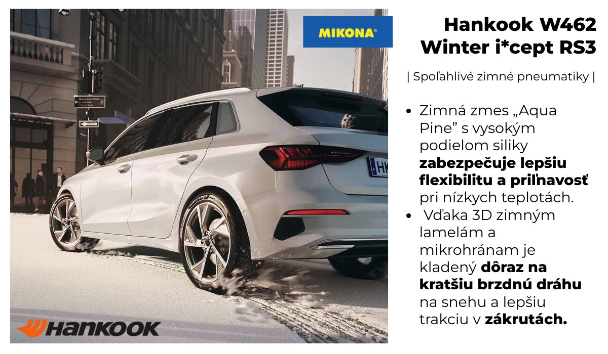 Zimná pneumatika Hankook W462 Winter i*cept RS3 – detail dezénu s 3D lamelami a zimnou zmesou pre maximálnu priľnavosť.